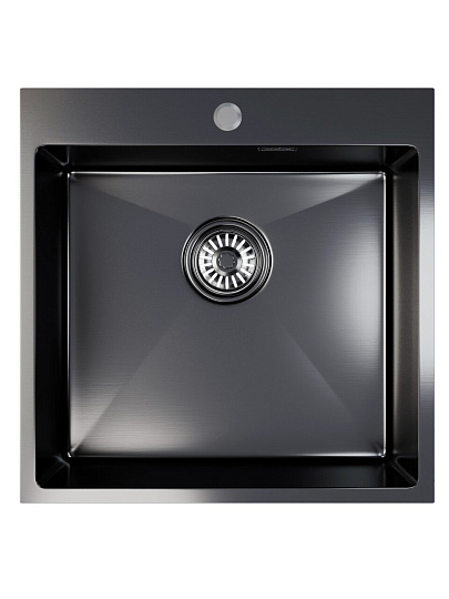 Мойка кухонная врезная, Mixline, Pro, нержавеющая сталь, 500х500х200 мм, 2 мм, выпуск 3 1/2, с сифоном, черный графит