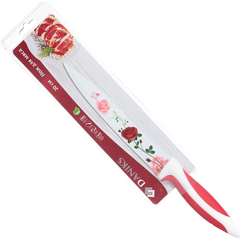Нож кухонный Daniks, Красная роза, шеф-нож, нержавеющая сталь, 20 см, рукоятка пластик, YW-A353F-SL