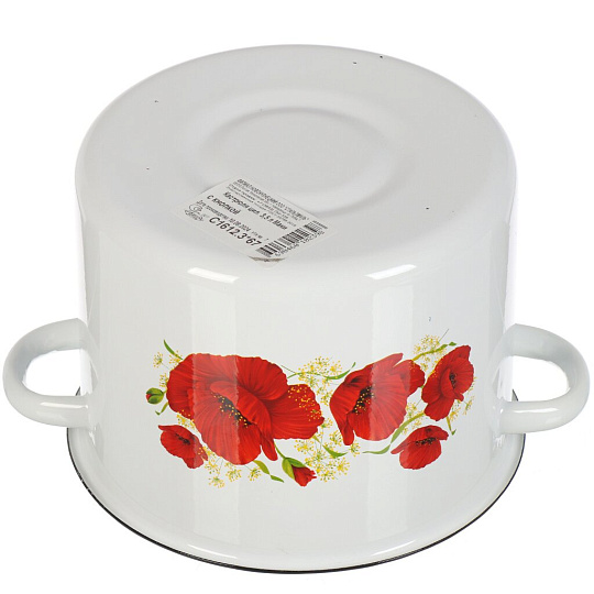 Кастрюля эмалированная сталь, 3.5 л, крышка сталь, цилиндрическая, Сибирские товары, Маки, С1612.3*67