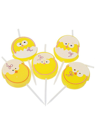 Свеча 3.5х3 см, на шпажке, 5 шт, навеска, Marmiton, Цыпленок, 17078