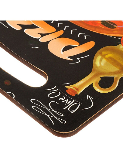 Доска разделочная дерево, 29х21х0.6 см, с ручкой, прямоугольная, Пицца, Ф-16