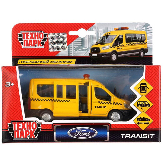 Машина Технопарк, Ford Transit такси, 12 см, инерционная, открывающиеся двери, SB-18-18-T-WB
