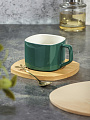 Чайная пара керамика, на 1 персону, 230 мл, с бамбуковым блюдцем и ложкой, 8х6.5 см, Y4-8978, в ассортименте