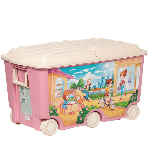 Ящик для игрушек 66.5 л, на колесах, пластик, 68.5х39.5х38.5 см, розовый, Бытпласт, С13851 Роз