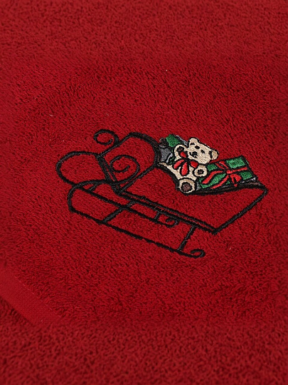 Полотенце кухонное 50х90 см, 100% хлопок, Silvano, Новогодние истории Сани с подарками, красное, Турция, DU-2021-50-1-2618