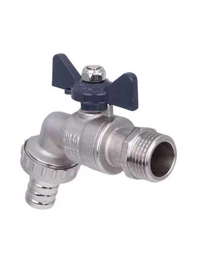 Кран водоразборный 1/2'', латунь, со штуцером, ручка-бабочка, AquaLink