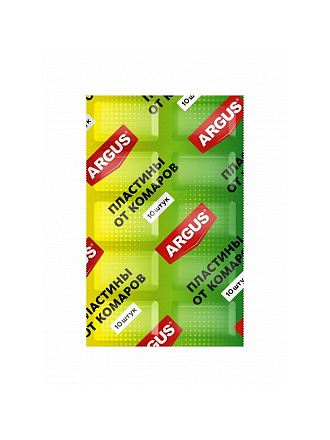 Репеллент от комаров, пластина, без запаха, Argus, 10 шт, AR 001