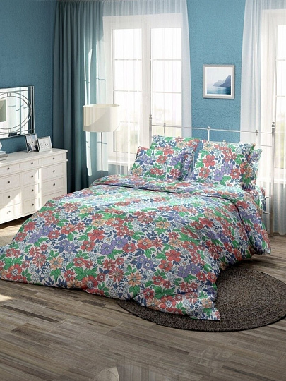 Постельное белье 2-спальное, простыня 180х220 см, 2 наволочки 70х70 см, пододеяльник 175х215 см, Самойловский текстиль, бязь, Полевые цветы