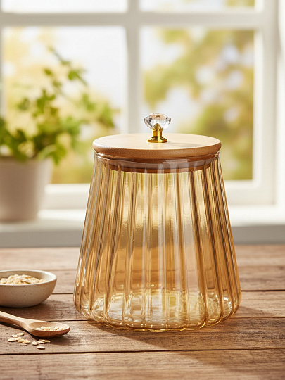 Банка для сыпучих продуктов, стекло, 0.75 л, с крышкой, Barouge, Glass Honey Jar, BC-006, бронза