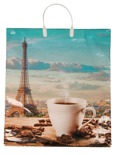 Пакет 40х44 см, 100 мкм, с пластиковыми ручками, Ароматное утро, Фотопечать, н00179181