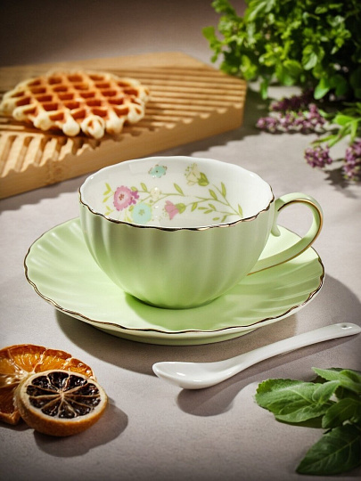 Чайная пара керамика, 3 предмета, на 1 персону, 200 мл, Зефир, Y6-10141, подарочная упаковка