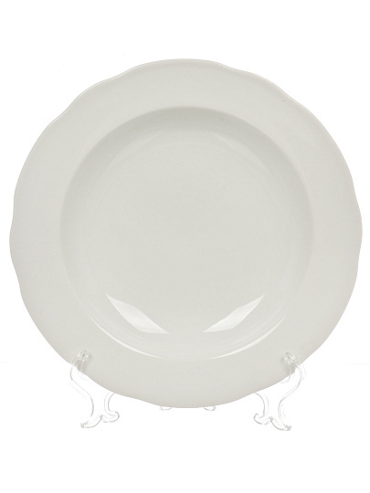 Тарелка суповая, фарфор, 24 см, круглая, Вырезной край Белая, Дулевский фарфор, 02986