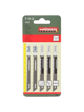 Набор пилок для электролобзика, Haisser, T111C, по дереву, ДВП, ДСП, 5 шт, быстрый рез, 4-50 мм, HS118006