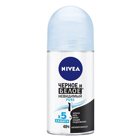 Дезодорант Nivea, Невидимая защита для черного и белого Clear, для женщин, ролик, 50 мл