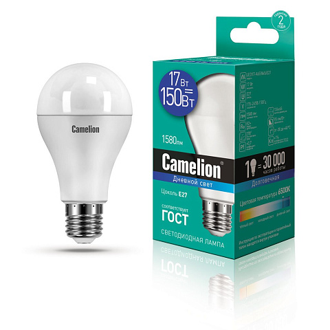 Лампа светодиодная 17Вт 220В 6500К Camelion LED17-A65/865/E27
