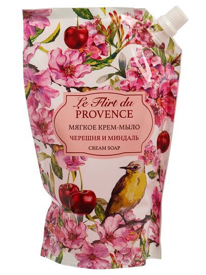 Крем-мыло жидкое Le Flirt Du Provence, Черешня и миндаль, для рук, 500 мл, дой-пак