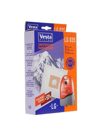 Мешок для пылесоса Vesta filter, LG 03 S, синтетический, 4 шт, + 2 фильтра