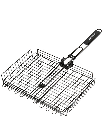 Решетка барбекю 400х280х60 мм, Гурман, нержавеющая сталь, антипригарное покрытие, рукоятка дерево, складная, 11100107-1(40-28)
