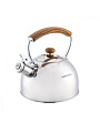 Чайник нержавеющая сталь, 2.5 л, со свистком, зеркальный, коричневая ручка, Hoffmann, индукция, НМ 55208