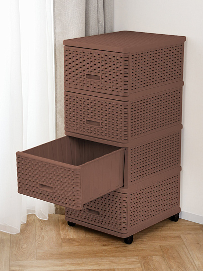 Комод 4 ящика, Дюна, 40х50х98 см, коричневый, плетеный, 04054, Dunya Plastik