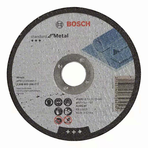 Круг отрезной по металлу, Bosch, Standart, диаметр 125х2.5 мм, посадочный диаметр 22 мм