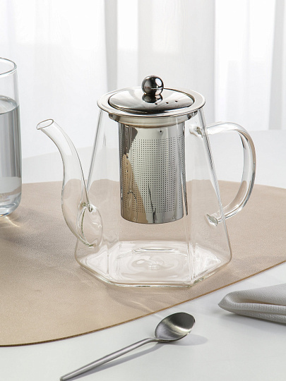 Чайник заварочный стекло, металл, 1 л, с ситечком, B050185