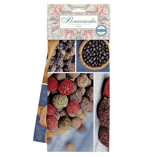 Полотенце кухонное вафельное, 50х70 см, 100% хлопок, Романтика, 4 перца, 5541, Россия