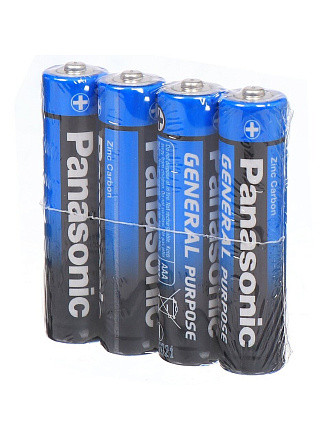 Батарейка Panasonic, ААА (R03, 24D), Zinc-carbon General Purpose, солевая, 1.5 В, спайка, 4 шт