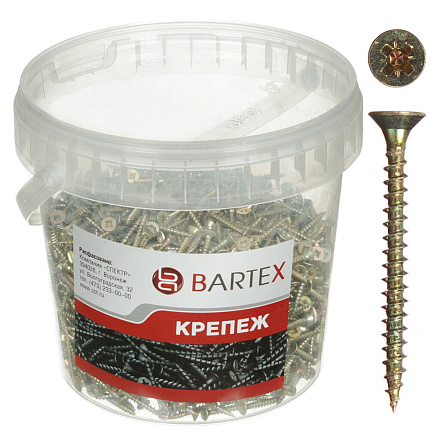 Саморез универсальный, диаметр 3х40 мм, 500 шт, оцинкованный, в ассортименте, банка, Bartex