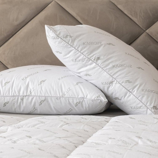 Подушка 50 х 68 см, 80% пух, 20% перо, Облепиха, чехол 100% хлопок, кант, средняя, Kariguz, МПО10-3