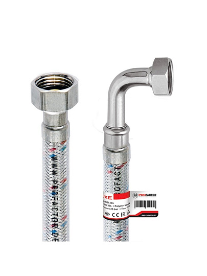 Подводка для воды 1/2&quot;х0.8 м, г-г, угловая, сталь, полимер, ProFactor