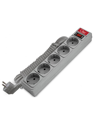 Сетевой фильтр 5 гнезд, 5 м, ПВС, 3х0.75 мм², с заземлением, 10 А, серый, Союз, 1330-03