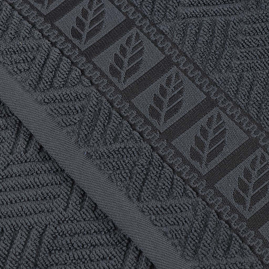 Полотенце кухонное махровое, 30х50 см, 450 г/м2, 100% хлопок, Barkas, Листопад, темно-серое, Узбекистан