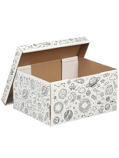 Коробка для хранения, 1 секция, с крышкой, складная, 32х26х17 см, гофрокортон, белый/бурая, Космос, Д20104.0027