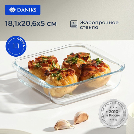 Форма для запекания стекло, 18.1х20.6х5 см, 1.1 л, квадратная, Daniks, OCT-NR4903