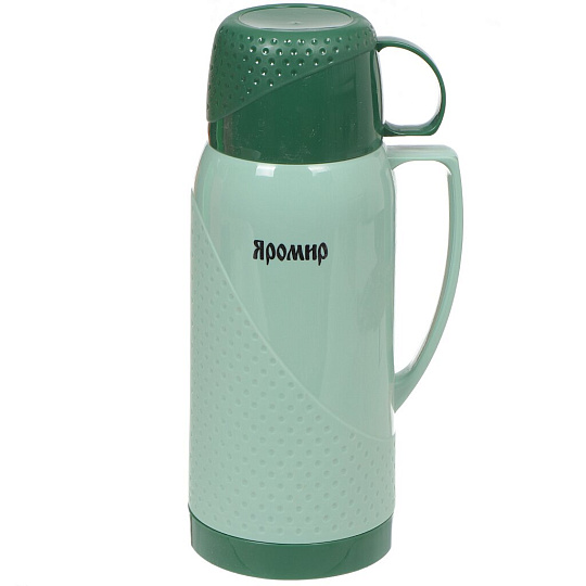 Термос пластиковый со стеклянной колбой Яромир ЯР-2022С/1 с узким горлом зеленый, 1 л