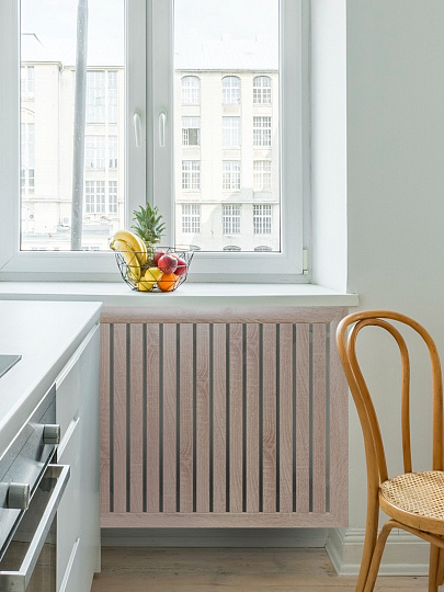 Экран для радиатора, МДФ, 900х600 мм, дуб сонома, реечный, Стильный Дом