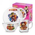 Набор детской посуды стекло, 3 шт, Сказочный Патруль сердечки, кружка 250 мл, тарелка 19.5 см, салатник 12.5 см, 281167