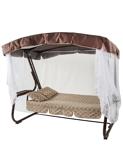 Качели садовые 3-местные, 236.5х138х181.5 см, 280 кг, Olsa, Куба, раскладываются в кровать, с москитной сеткой, подушка, с1805, металл