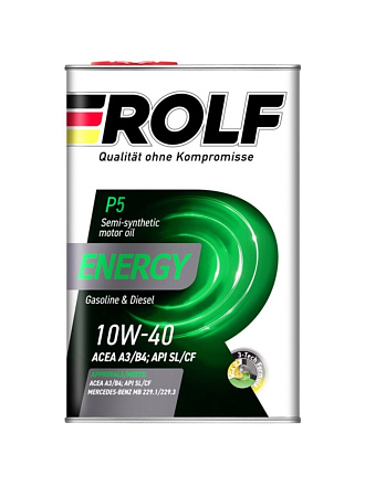 Масло моторное полусинтетическое, 10W40, Rolf, Energy, 1 л, 322424