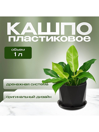 Кашпо пластик, 1 л, 13х11 см, для цветов, с поддоном, графит, Idea, Призма, М 3137