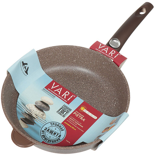 Сковорода алюминий, 28 см, антипригарное покрытие, Vari, Pietra, коричневая, съемная ручка, BR31228
