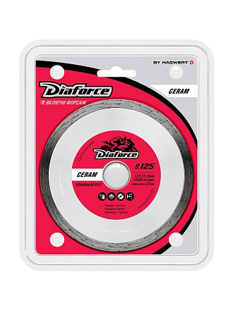 Диск отрезной алмазный по керамике, Diaforce, Ceram, сплошной край, 125х2 мм, влажный рез