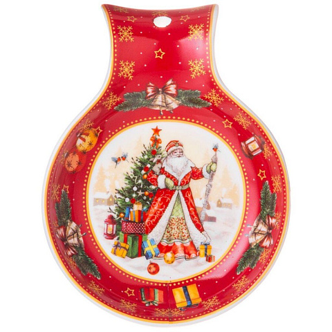 Подставка для ложки, фарфор, круглая, 15х11.5х2.5 см, красная, Lefard, Дед Мороз, 85-1758