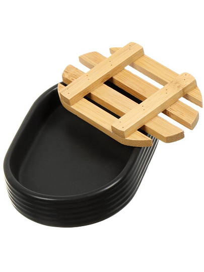 Мыльница настольная, Бамбук, керамика, 12.5x8.5x2.4 см, черная, CE1980AA-SD