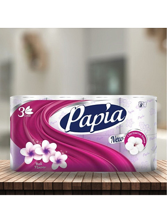 Туалетная бумага Papia, Балийский цветок, 3 слоя, 8 шт, 18.8 м, с втулкой