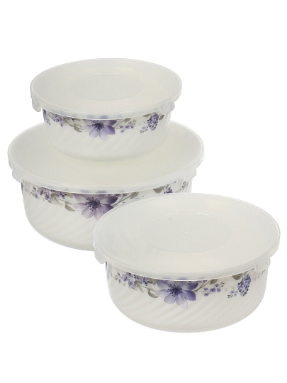 Салатник стеклокерамика, круглый, 3 шт, 9 см, 19, 16, 14 см, 0.5,0.8,1.4 л, с крышкой, Элегия, Daniks