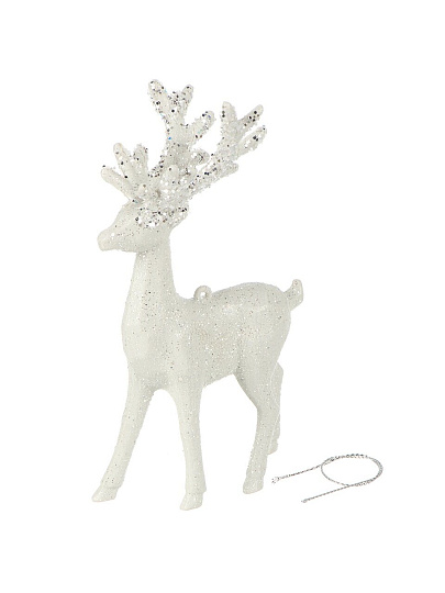 Елочное украшение Олень, белый с серебром, 16 см, пластик, Y4-9385