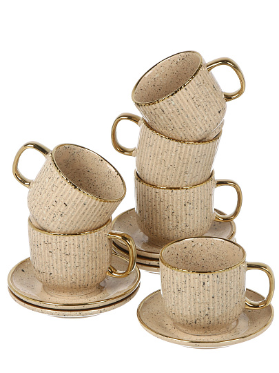 Набор чайный фарфор, 12 предметов, на 6 персон, 220 мл, Jewel, Мусс, ПС0001-14