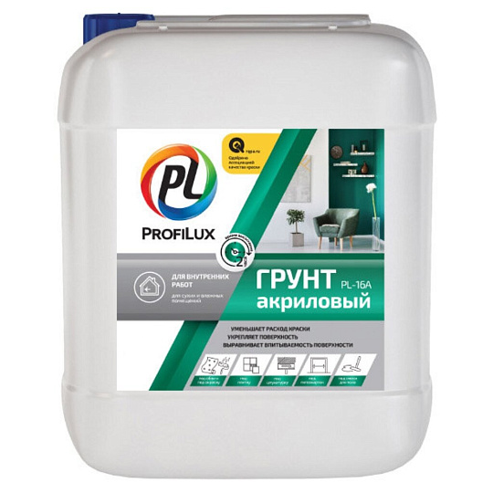 Грунтовка водно-дисперсионная, акриловая, Profilux, PL-16A, для внутренних работ, 10 л